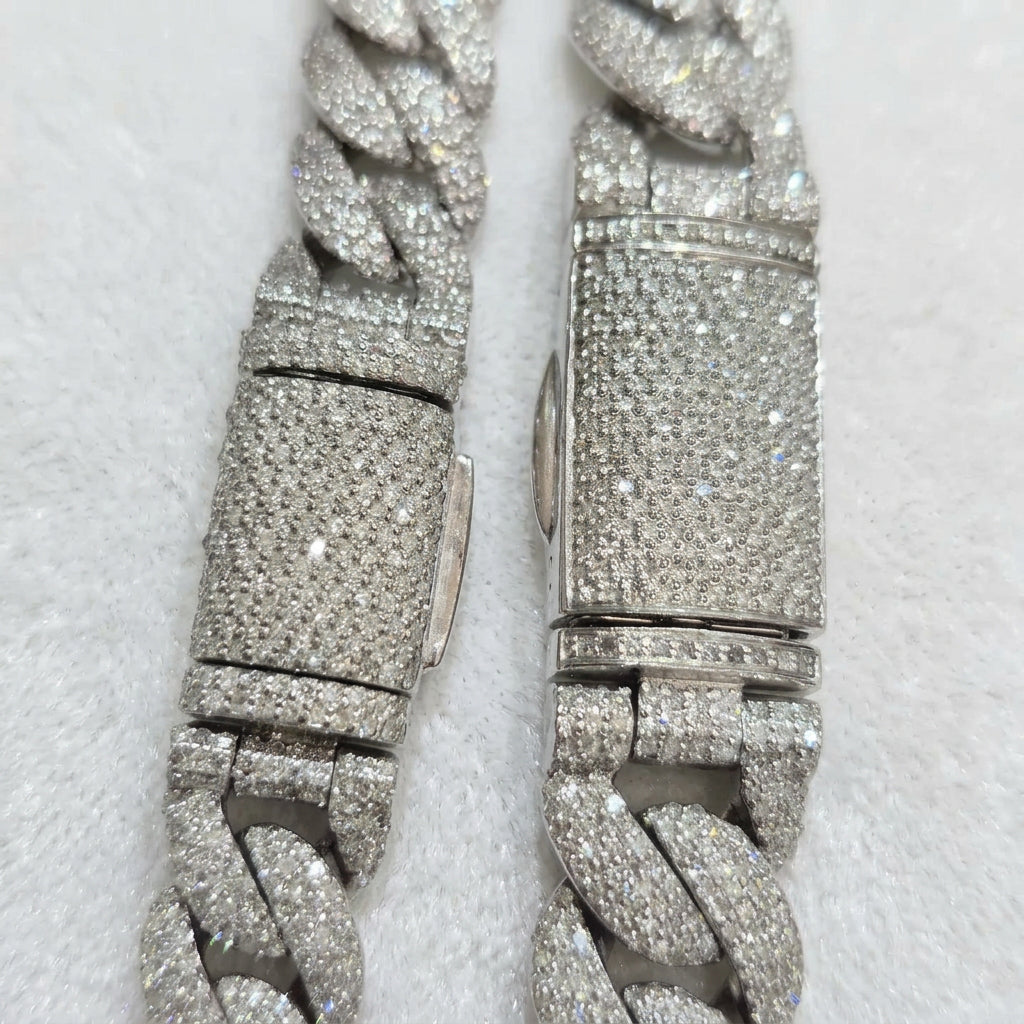 925 Sterling Silver Honeycomb Natural Diamond Miami Cuban Link Chain – 22 Inch, view 5