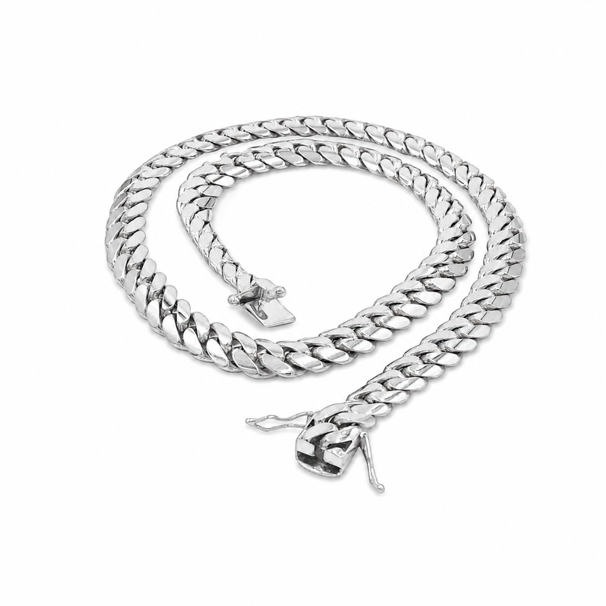 10K White Gold Heavy Solid Miami Cuban Link Chain, close-up of the link detail