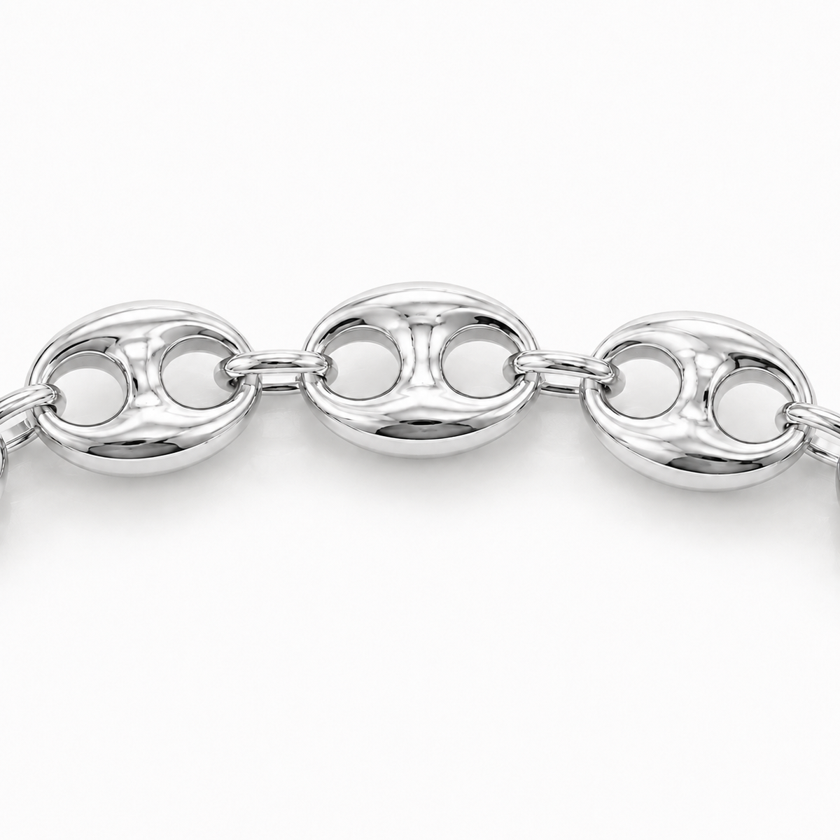 14K White Gold Semi-Solid Puff Chain, close-up of the link detail