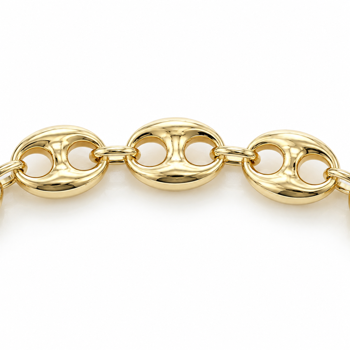 14K Yellow Gold Semi-Solid Puff Chain, close-up of the link detail