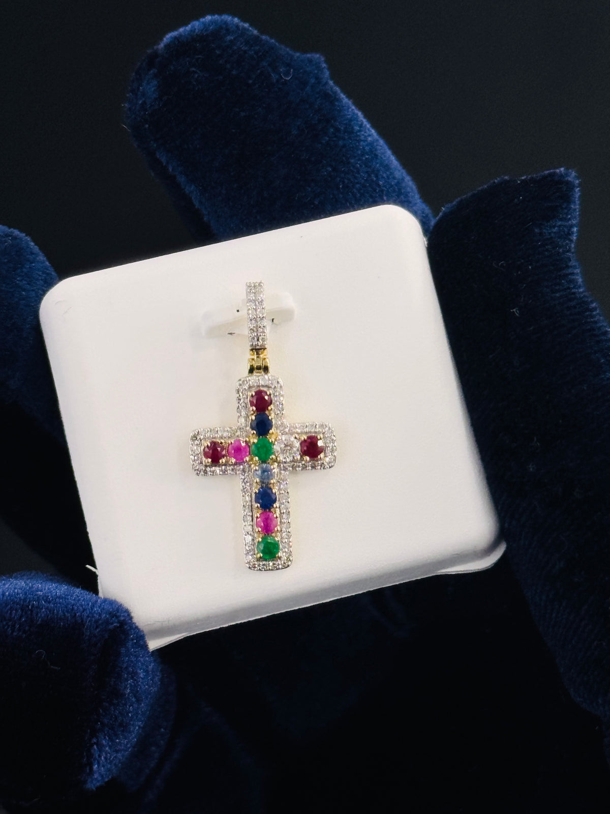 10K Gold Diamond and Gemstone Cross Pendant, view 5