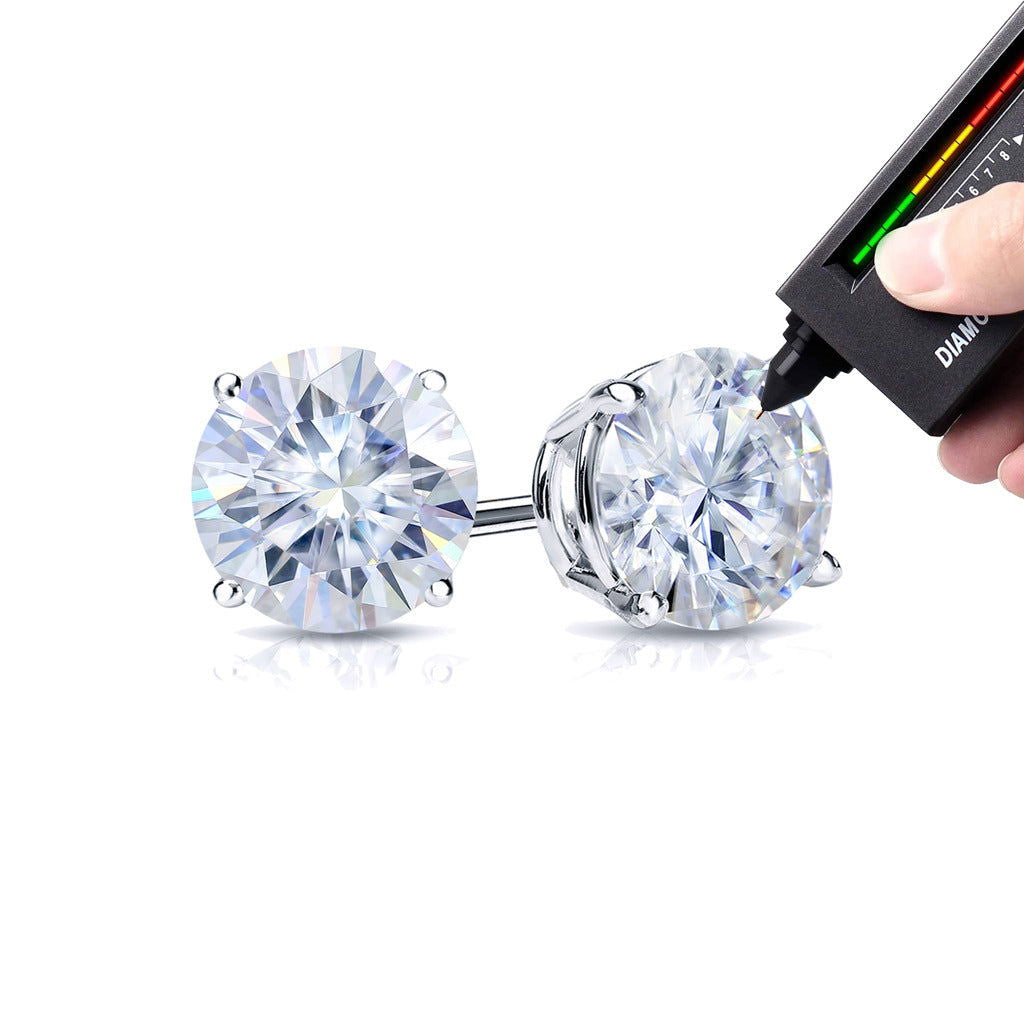 11mm Round Solitaire VVS D Moissanite Stud Earrings – 925 Sterling Silver, 10 CTW, view 2