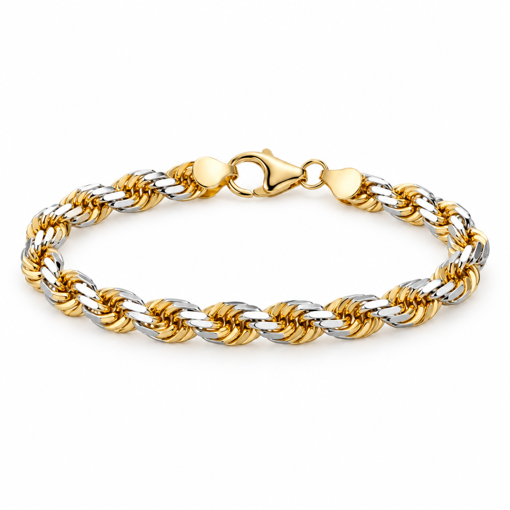 Two-Tone Sterling Silver Rope Bracelet, view 4