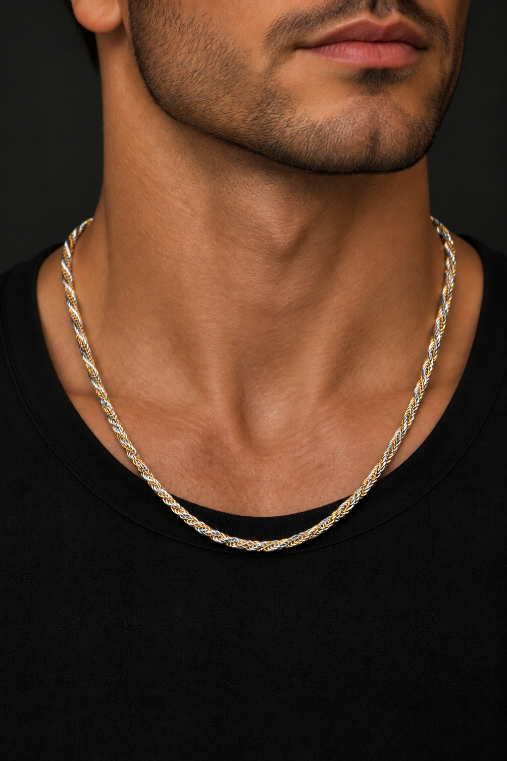 Two-Tone Sterling Silver Rope Chain, view 4