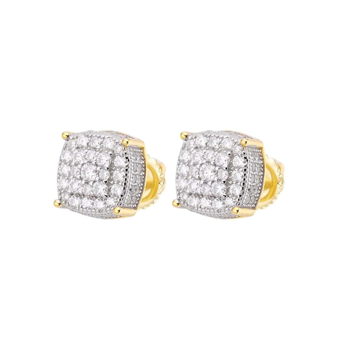 Cushion Cluster VVS D Moissanite Stud Earrings – 925 Sterling Silver, Two-Tone Yellow Gold Finish, view 2