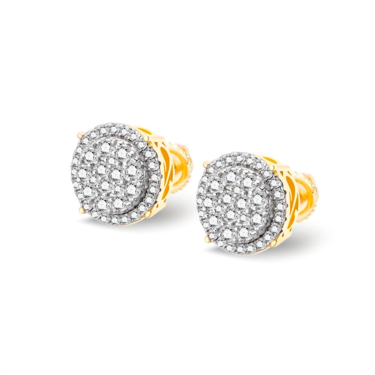 Round Halo Cluster VVS D Moissanite Stud Earrings – 925 Sterling Silver, Two-Tone Yellow Gold Finish, 0.74 CTW, view 2