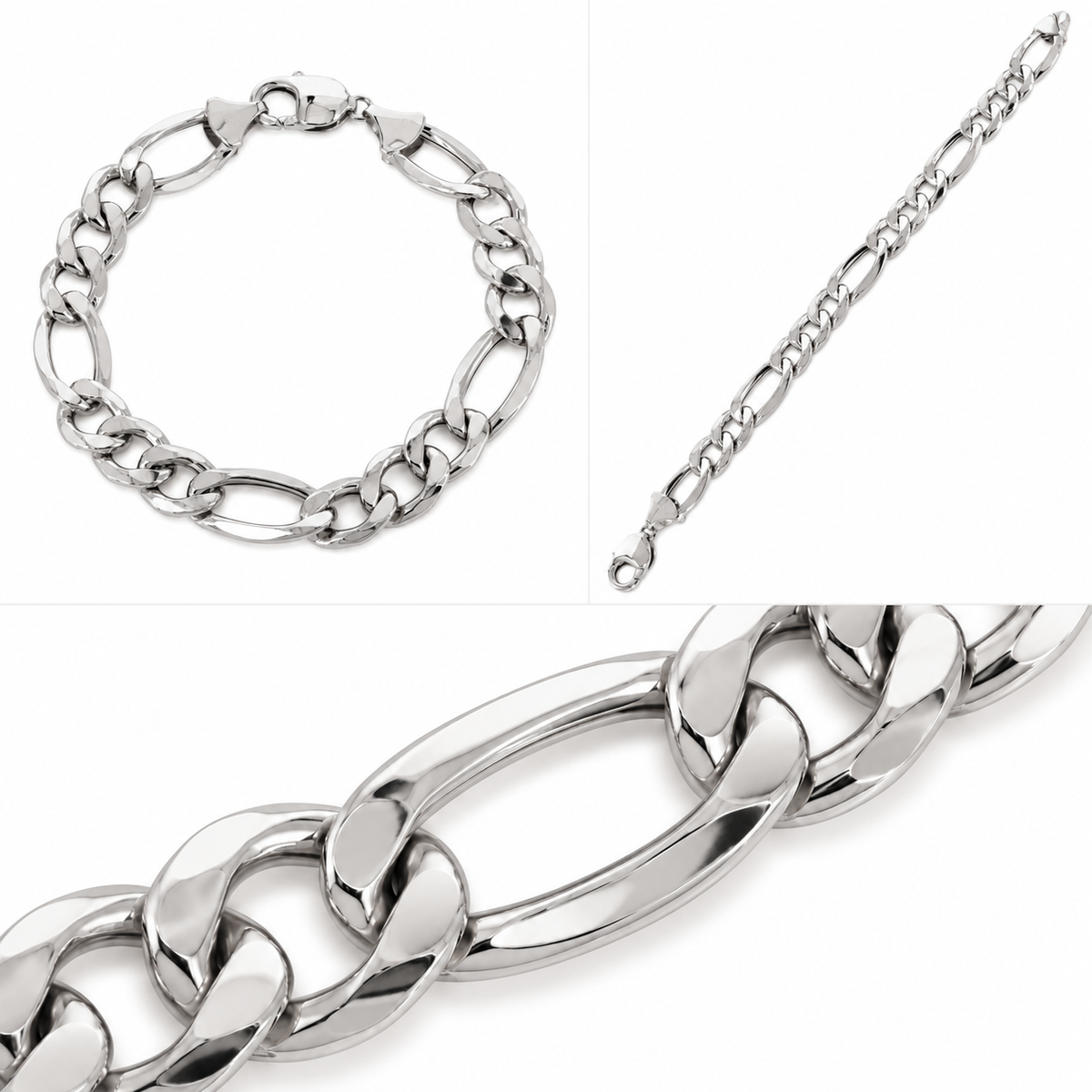 14K White Gold Solid Figaro Bracelet, additional view
