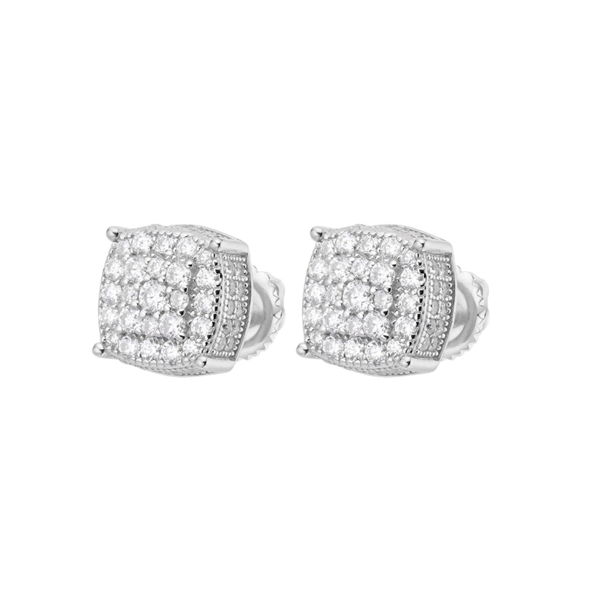 Cushion Cluster VVS D Moissanite Stud Earrings – 925 Sterling Silver, 14K White Gold Finish, view 2