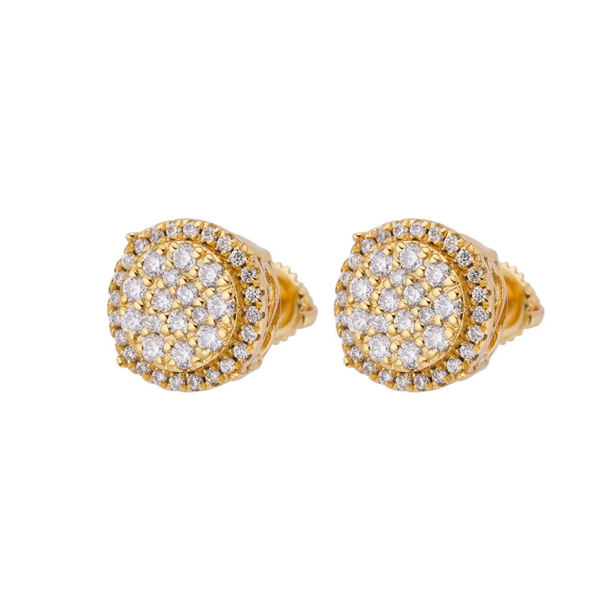 Round Cluster VVS D Moissanite Stud Earrings – 925 Sterling Silver, 14K Yellow Gold Finish