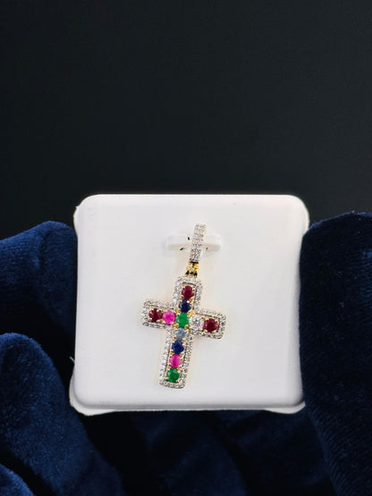 10K Gold Diamond and Gemstone Cross Pendant, view 3