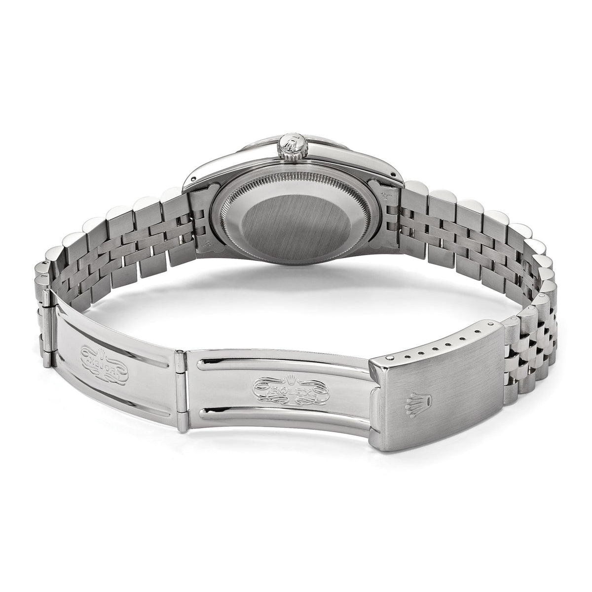 Pre-owned Rolex Datejust 36mm steel watch with teal diamond dial and 18K white gold fluted bezel, additional view