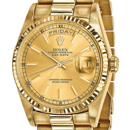 Pre-owned Rolex Day-Date President 36mm 18K yellow gold watch with champagne dial, another angle