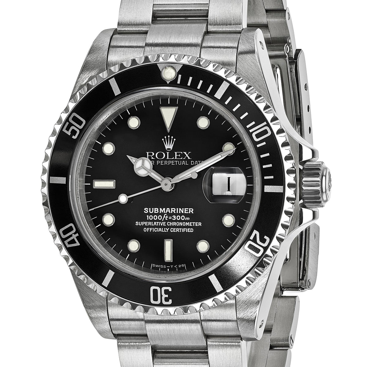 Pre-owned Rolex Submariner 40mm stainless steel watch with black dial, another angle