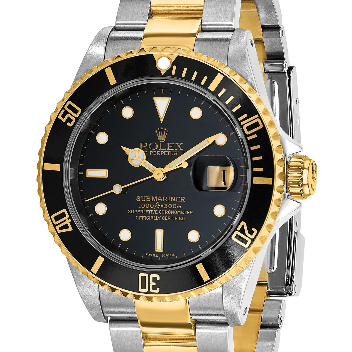 Pre-owned Rolex Submariner 40mm two-tone steel and 18K yellow gold watch with black dial, another angle