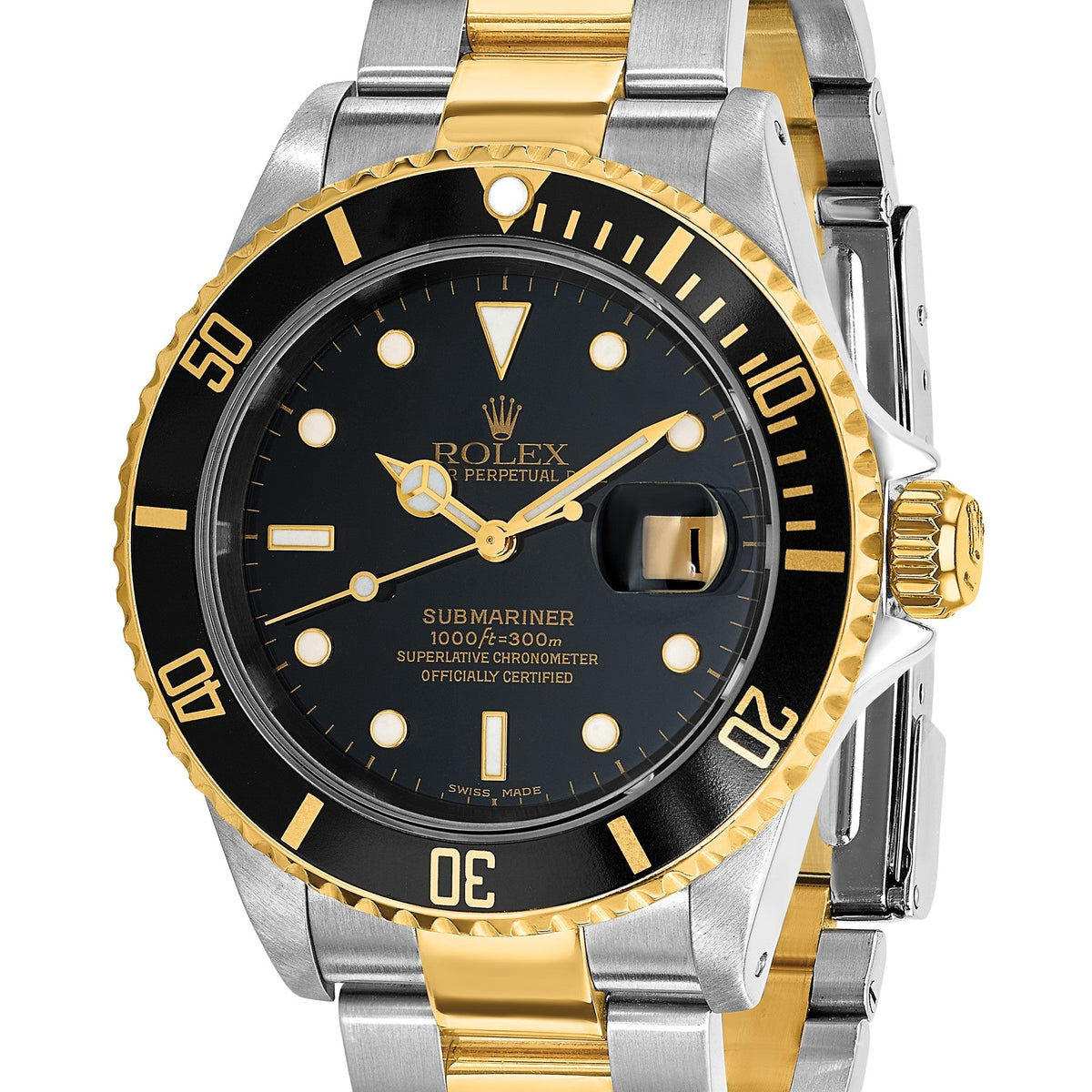 Pre-owned Rolex Submariner 40mm two-tone steel and 18K yellow gold watch with black dial, further view