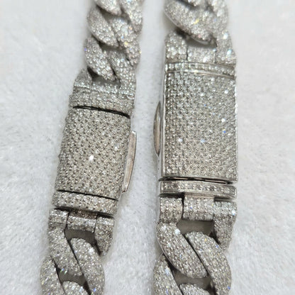 925 Sterling Silver Honeycomb Natural Diamond Miami Cuban Link Chain – 22 Inch, view 5