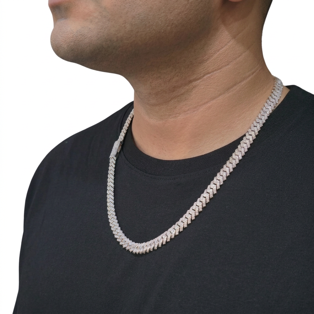 925 Sterling Silver Natural Diamond Miami Cuban Link Chain