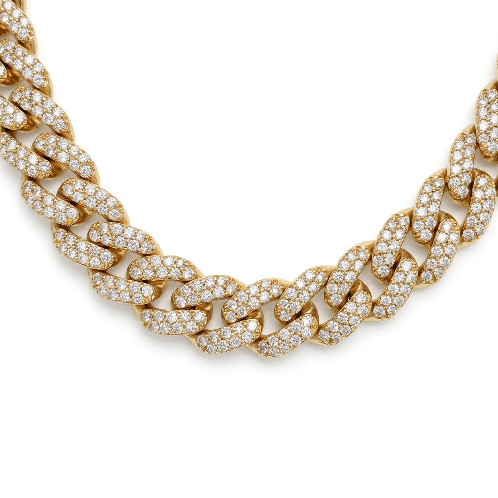 10K Yellow Gold 8MM Diamond Miami Cuban Chain – 22 Inch, 12.45 CT, view 3