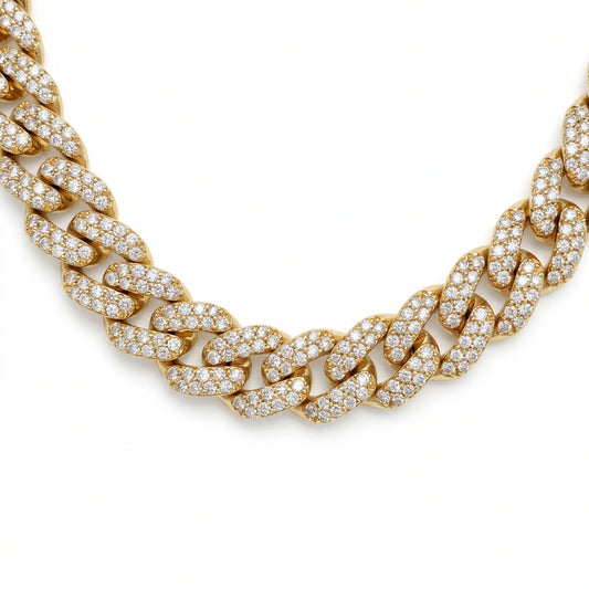 10K Yellow Gold 8MM Diamond Miami Cuban Chain – 22 Inch, 12.45 CT, view 3