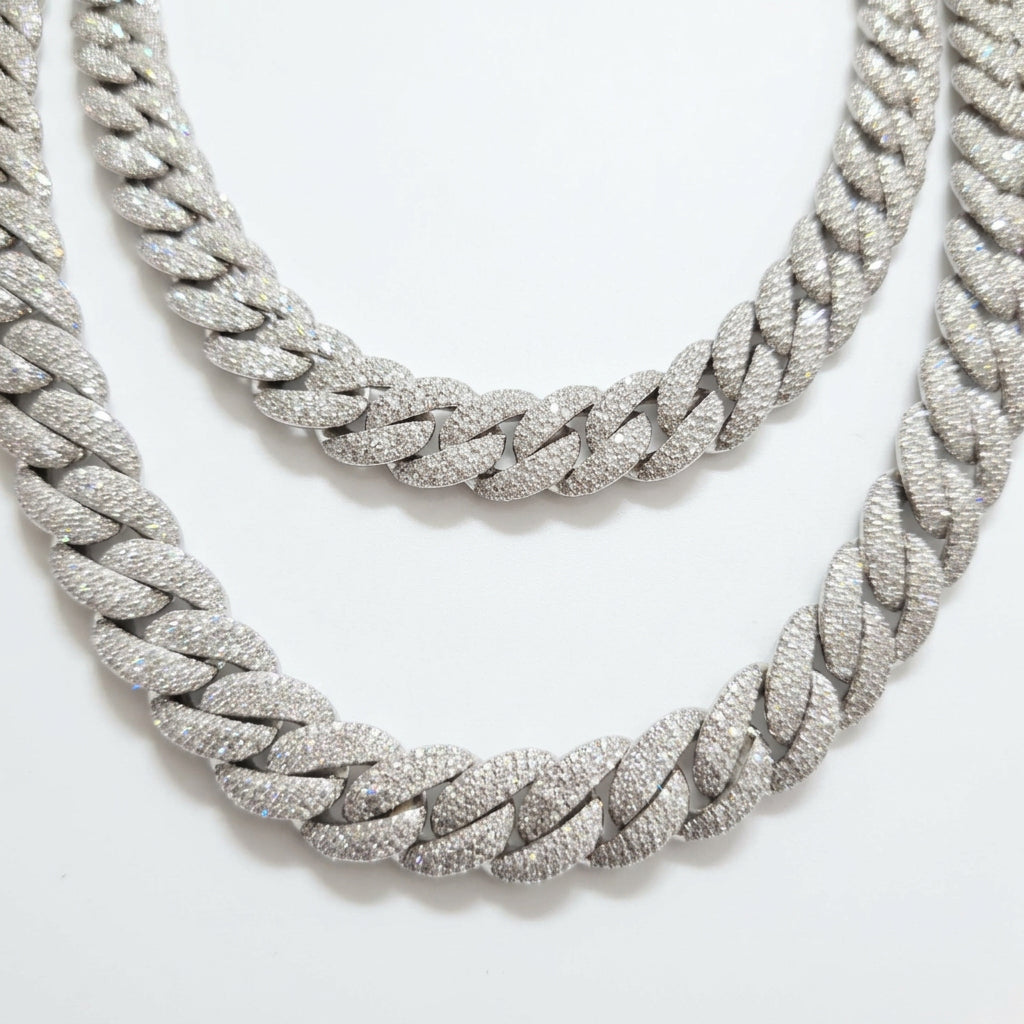 925 Sterling Silver Honeycomb Natural Diamond Miami Cuban Link Chain – 22 Inch