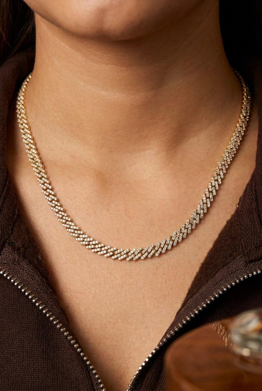 10K White Gold 6MM Diamond Miami Cuban Choker Chain – 19 Inch, 12 CT