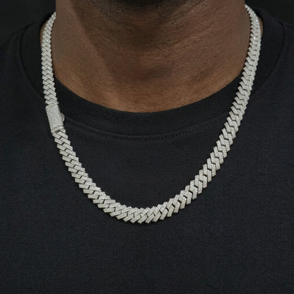 925 Sterling Silver Natural Diamond Miami Cuban Link Chain, view 4
