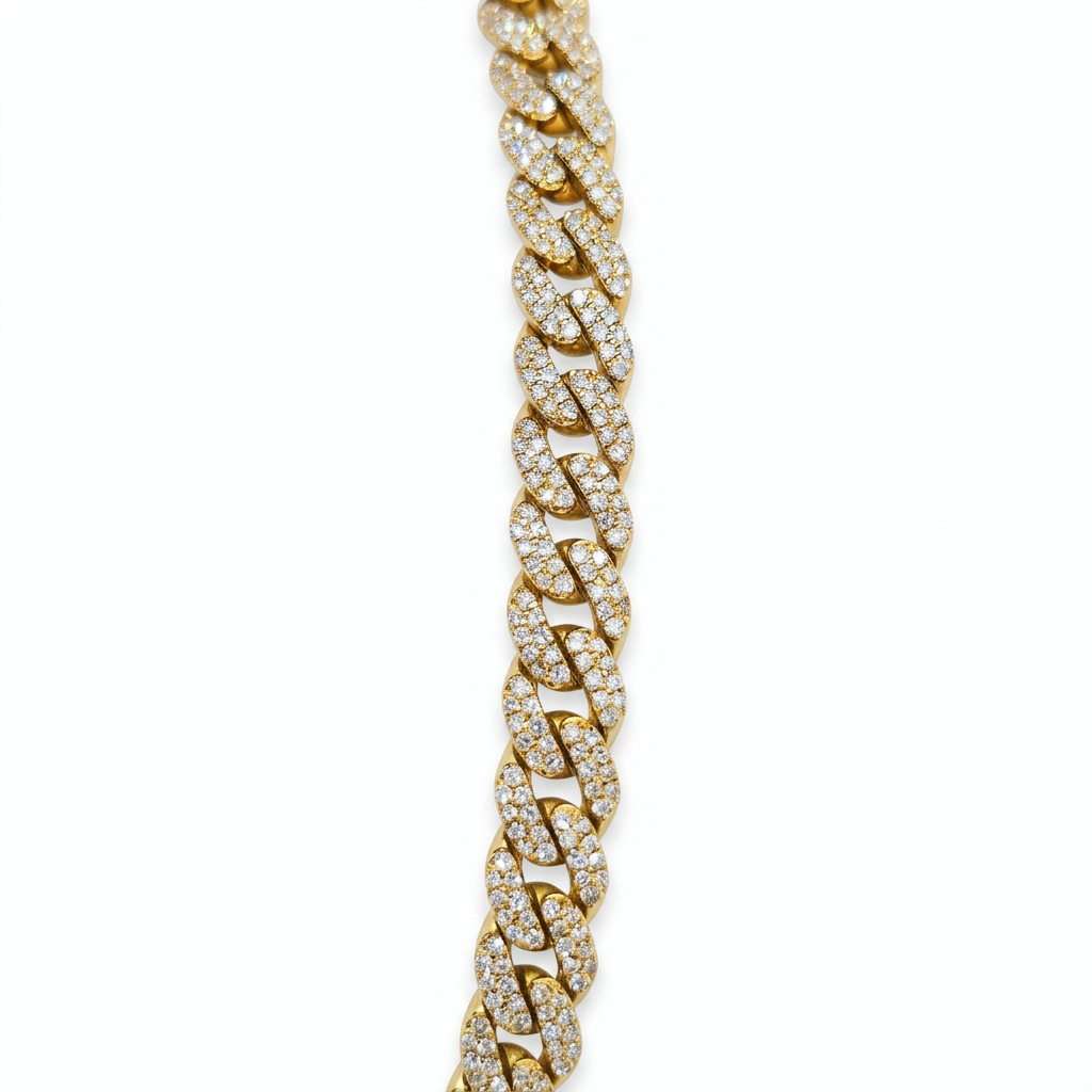10K Yellow Gold 8MM Diamond Miami Cuban Chain – 22 Inch, 12.45 CT