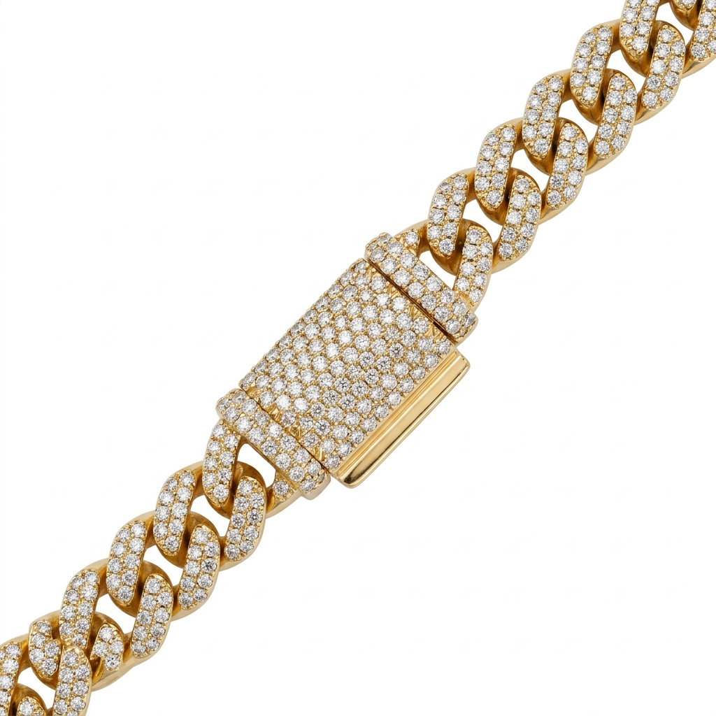10K Yellow Gold 6MM 2-Row Diamond Miami Cuban Chain – 18 Inch, 7 CT