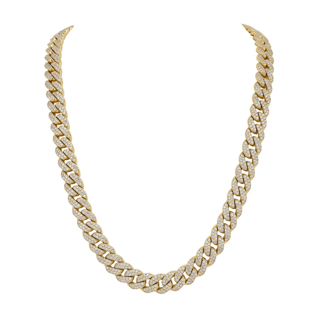 10K Yellow Gold 6MM 2-Row Diamond Miami Cuban Chain – 18 Inch, 7 CT