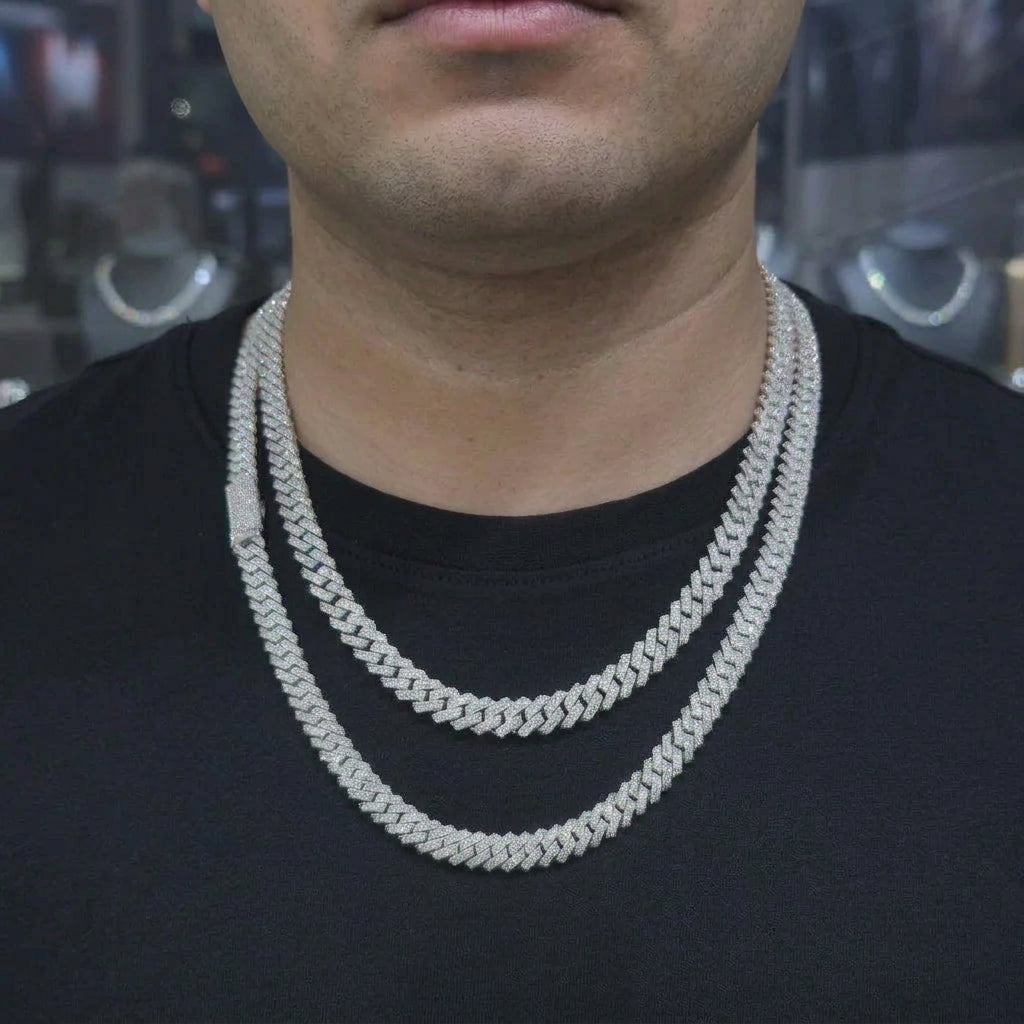 925 Sterling Silver Natural Diamond Miami Cuban Link Chain, view 2