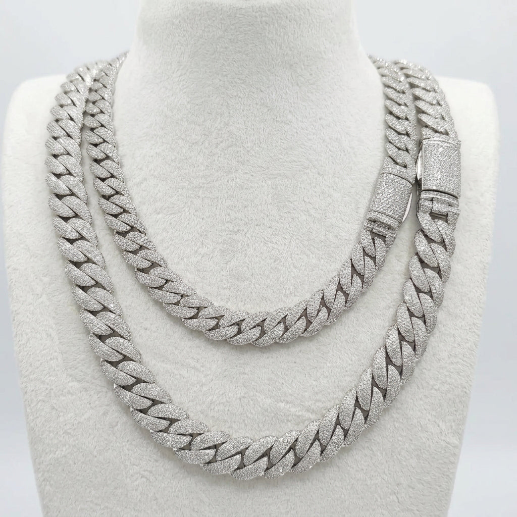925 Sterling Silver Honeycomb Natural Diamond Miami Cuban Link Chain – 22 Inch, view 4
