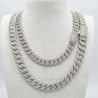 925 Sterling Silver Honeycomb Natural Diamond Miami Cuban Link Chain – 22 Inch, view 4
