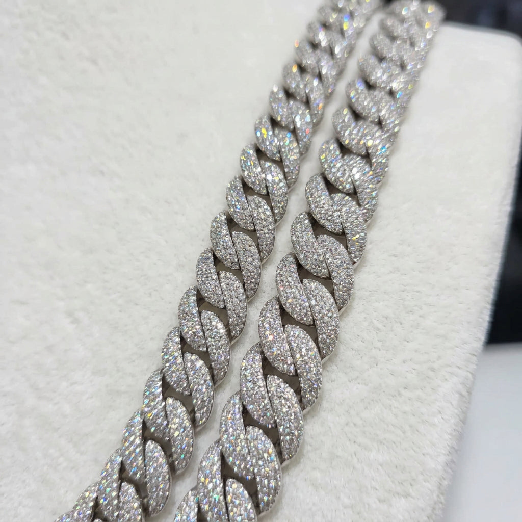925 Sterling Silver Honeycomb Natural Diamond Miami Cuban Link Chain – 22 Inch, view 3