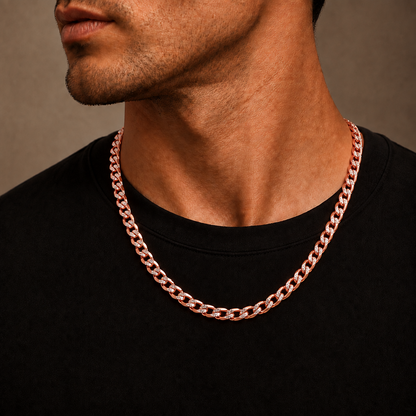 14K Rose Gold Solid Diamond-Cut Cuban Curb Link Chain, angled view