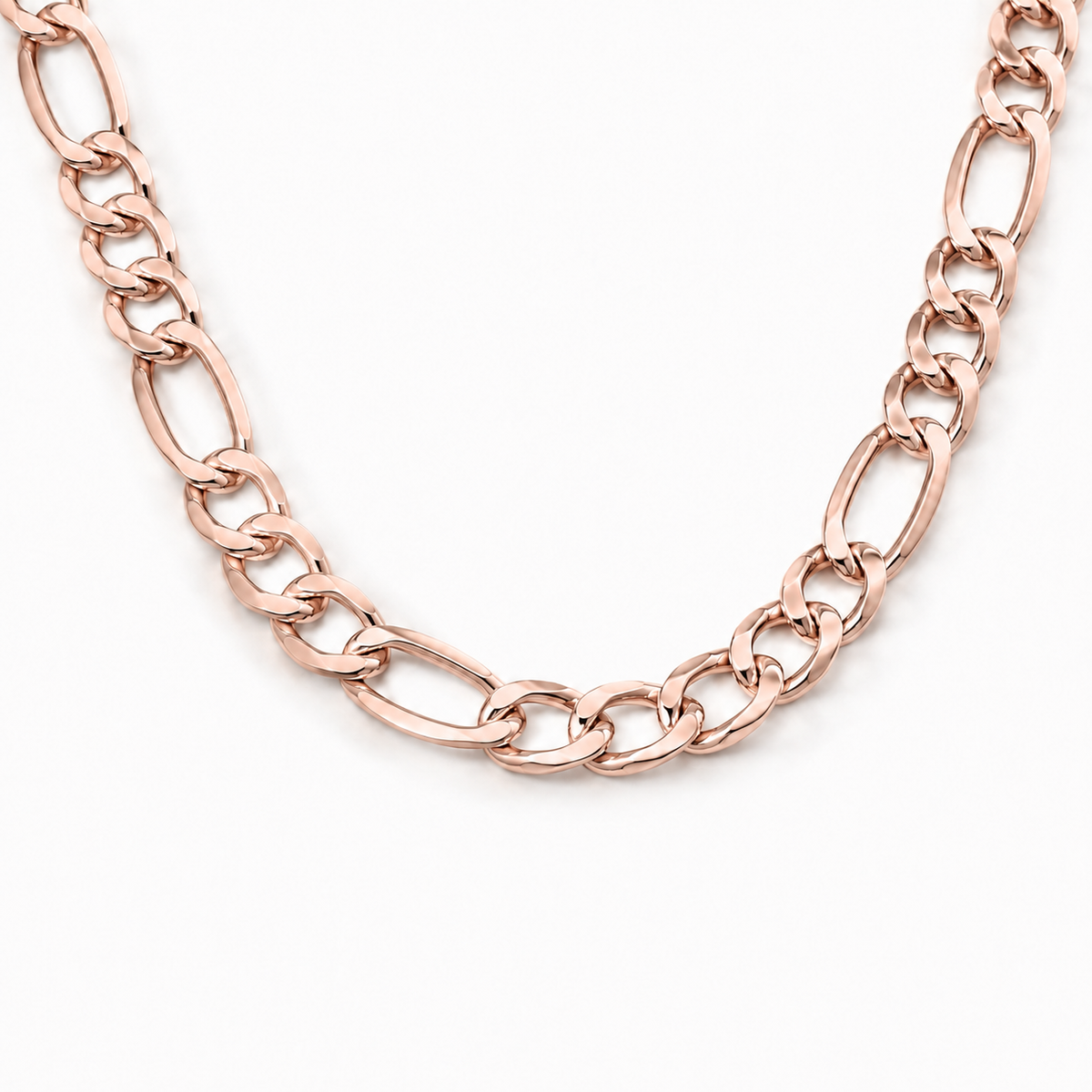 14K Rose Gold Semi-Solid Figaro Chain, front view