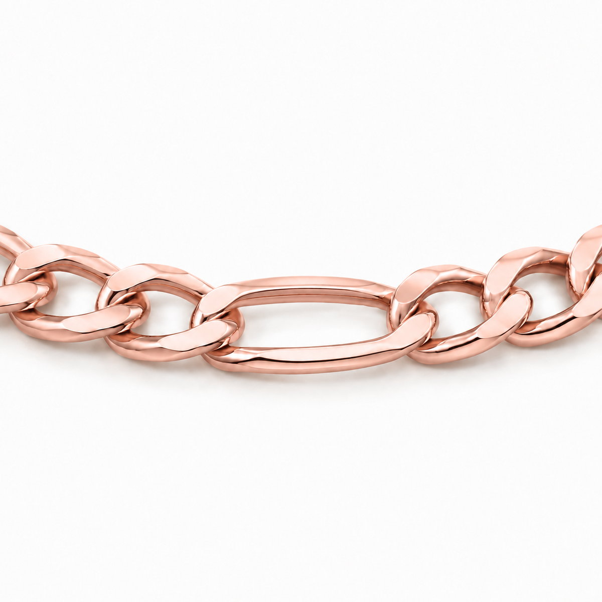 14K Rose Gold Semi-Solid Figaro Chain, close-up of the link detail