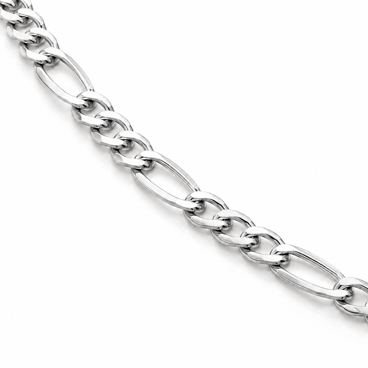 14K White Gold Semi-Solid Figaro Chain, diagonal view of the full chain