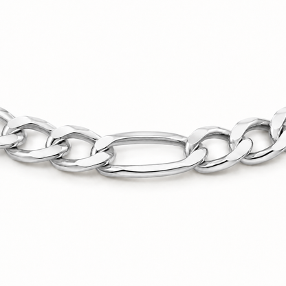 14K White Gold Solid Figaro Chain, close-up of the link detail