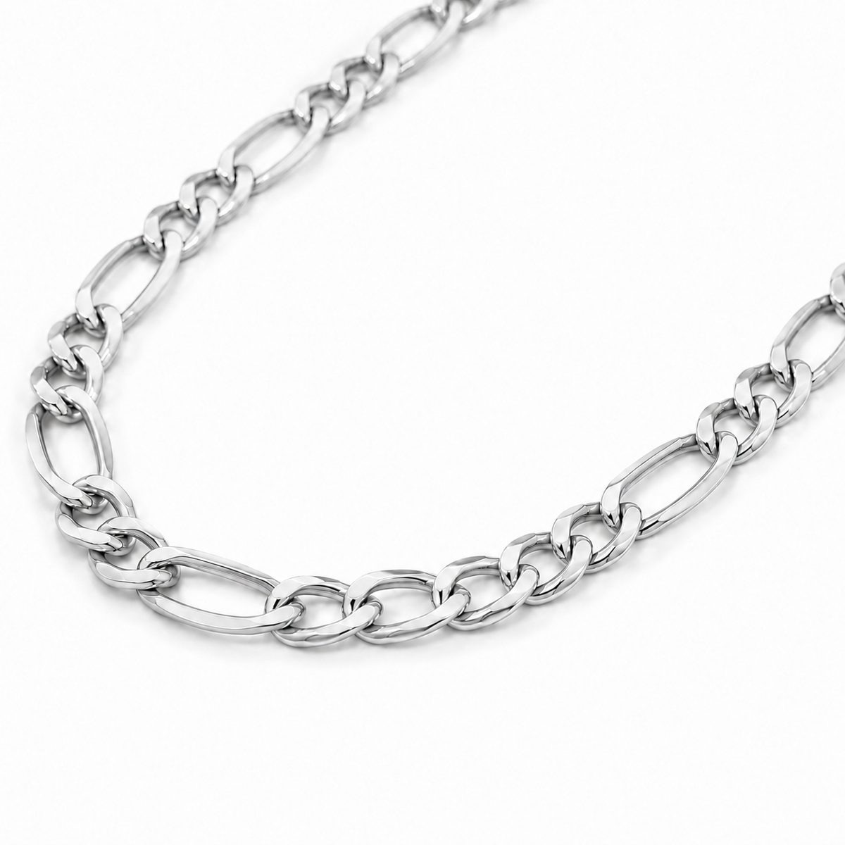 18K White Gold Figaro Chain, detail view