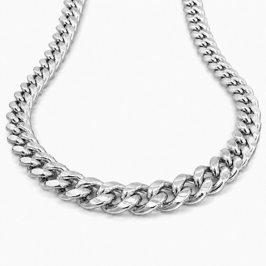 10K White Gold Semi-Solid Miami Cuban Link Chain, front view on a white background
