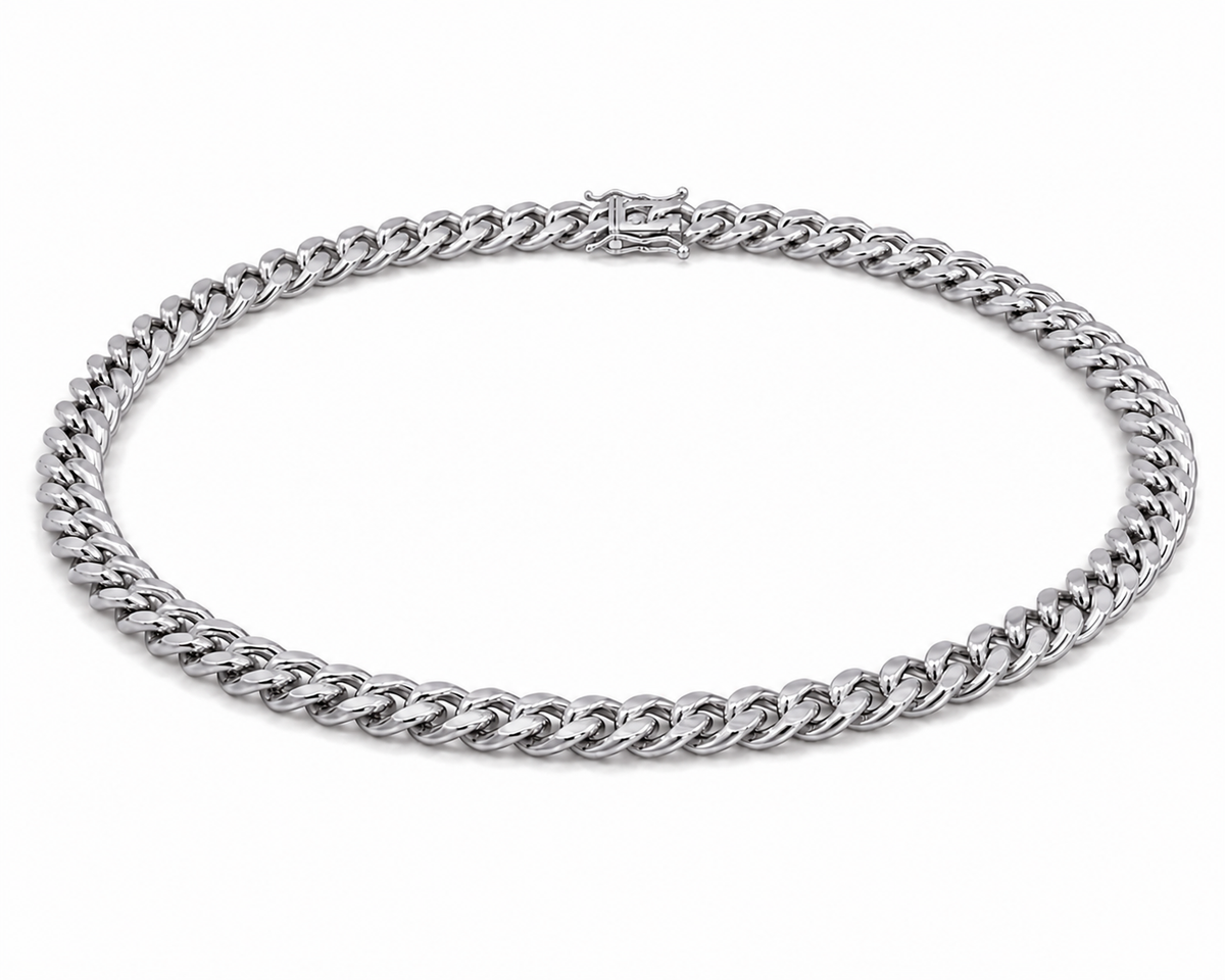10K White Gold Semi-Solid Miami Cuban Link Chain, styled view