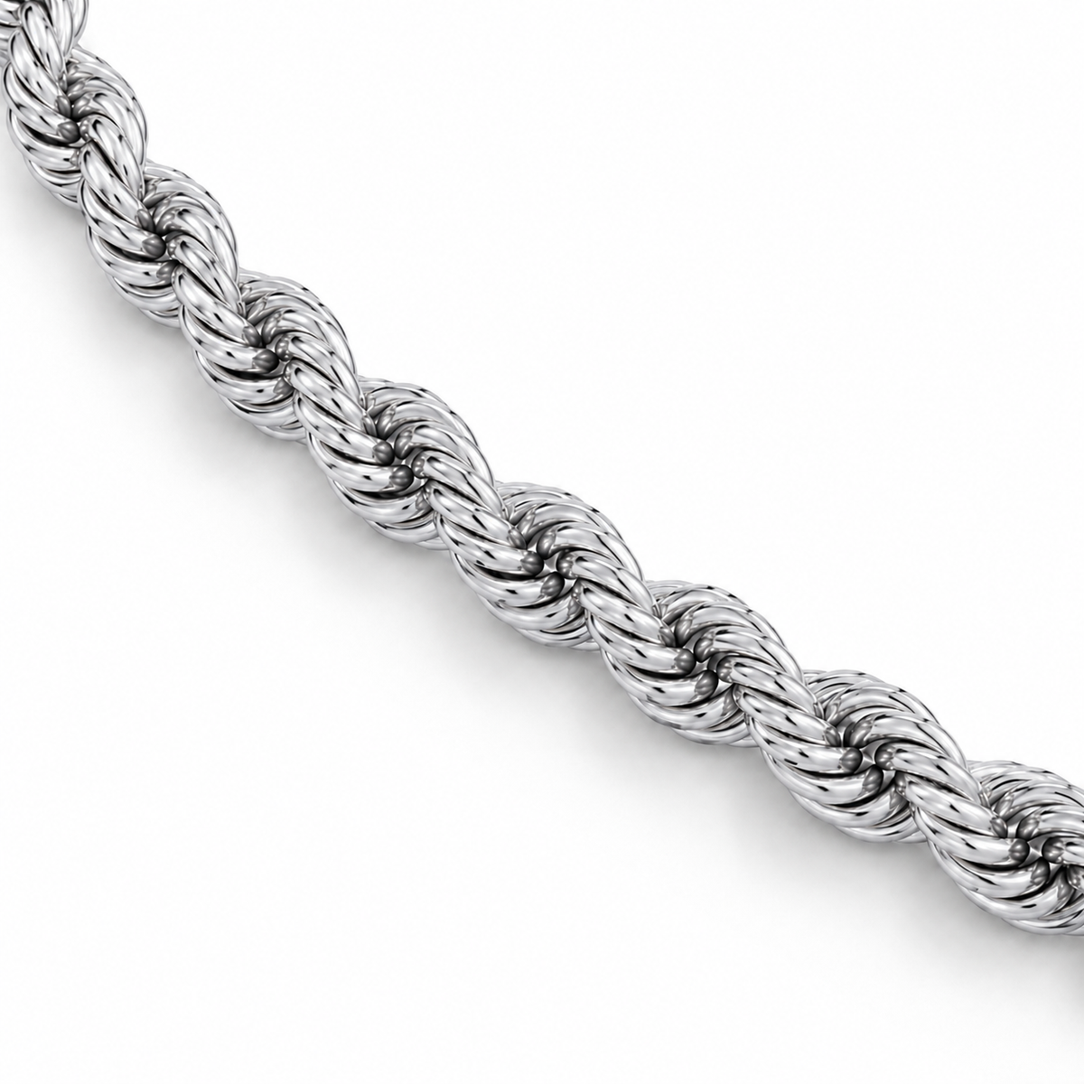 10K White Gold Solid Rope Chain, angled view