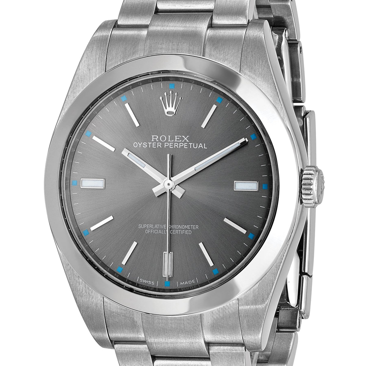 Pre-owned Rolex Oyster Perpetual 39mm stainless steel watch with grey dial, alternate view