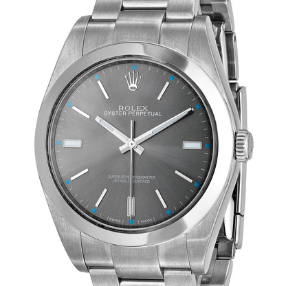 Pre-owned Rolex Oyster Perpetual 39mm stainless steel watch with grey dial, alternate view