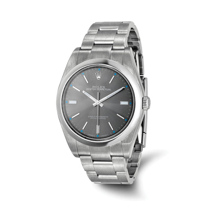Pre-owned Rolex Oyster Perpetual 39mm reference 114300 stainless steel watch with grey dial and smooth steel bezel