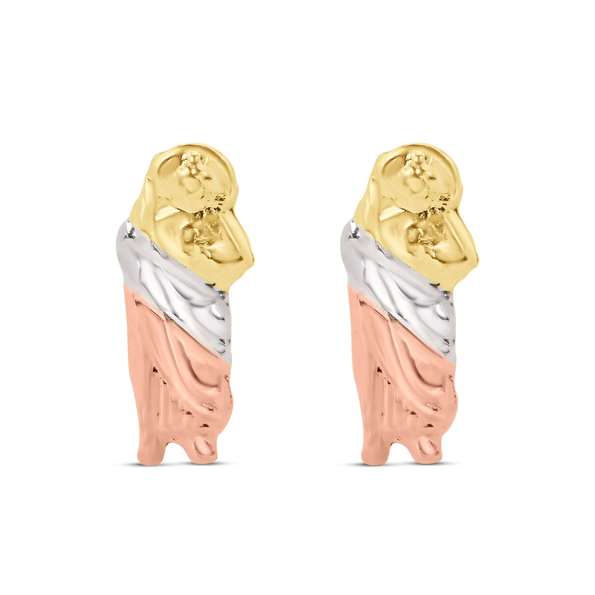 14K three-tone gold St Jude San Judas Tadeo screw back stud earrings