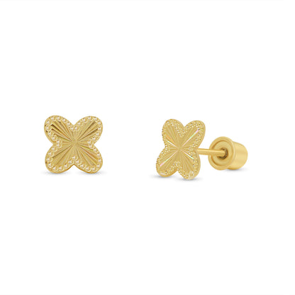 14K gold beaded iridescent four leaf clover screw back stud earrings