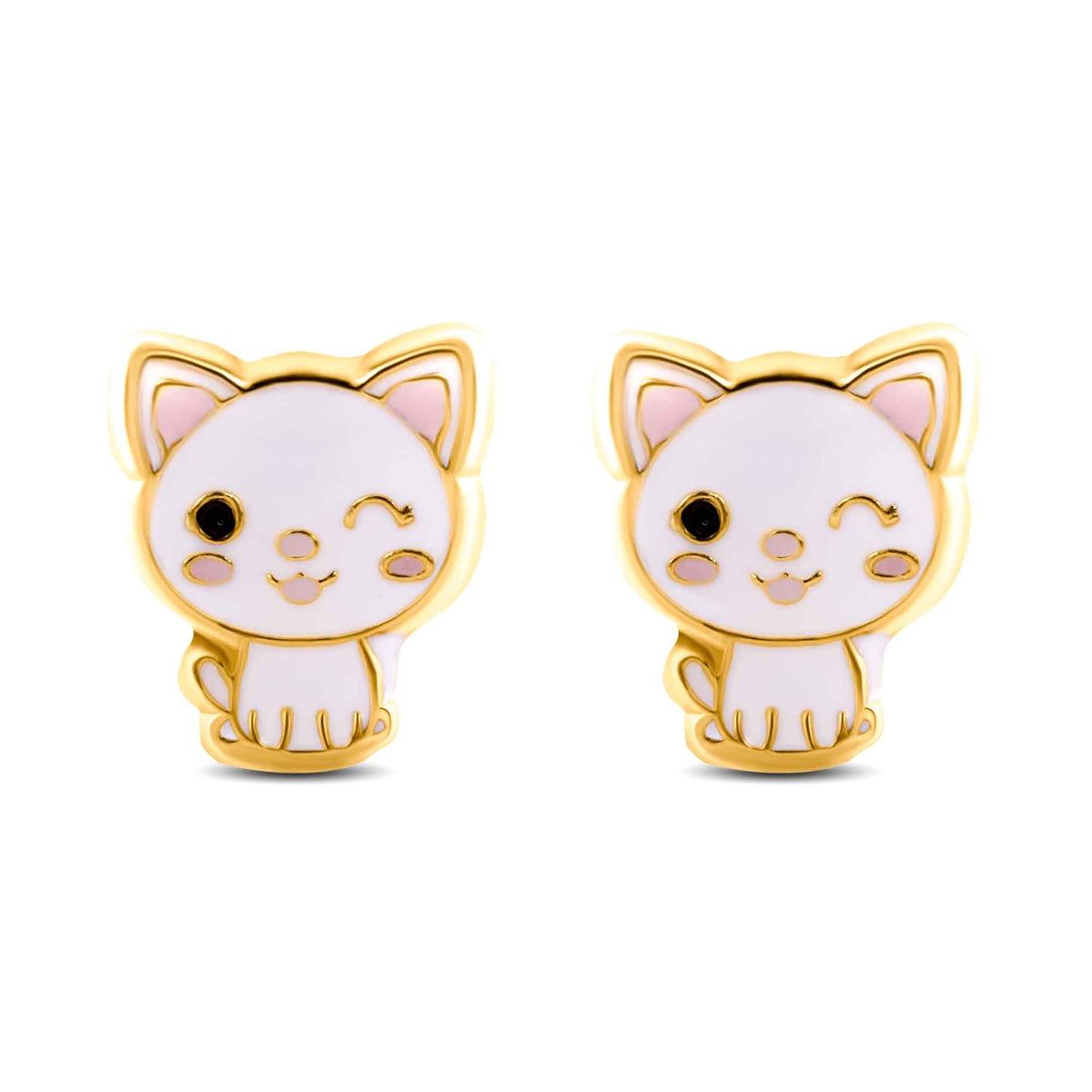 14K yellow gold cat screw back stud earrings
