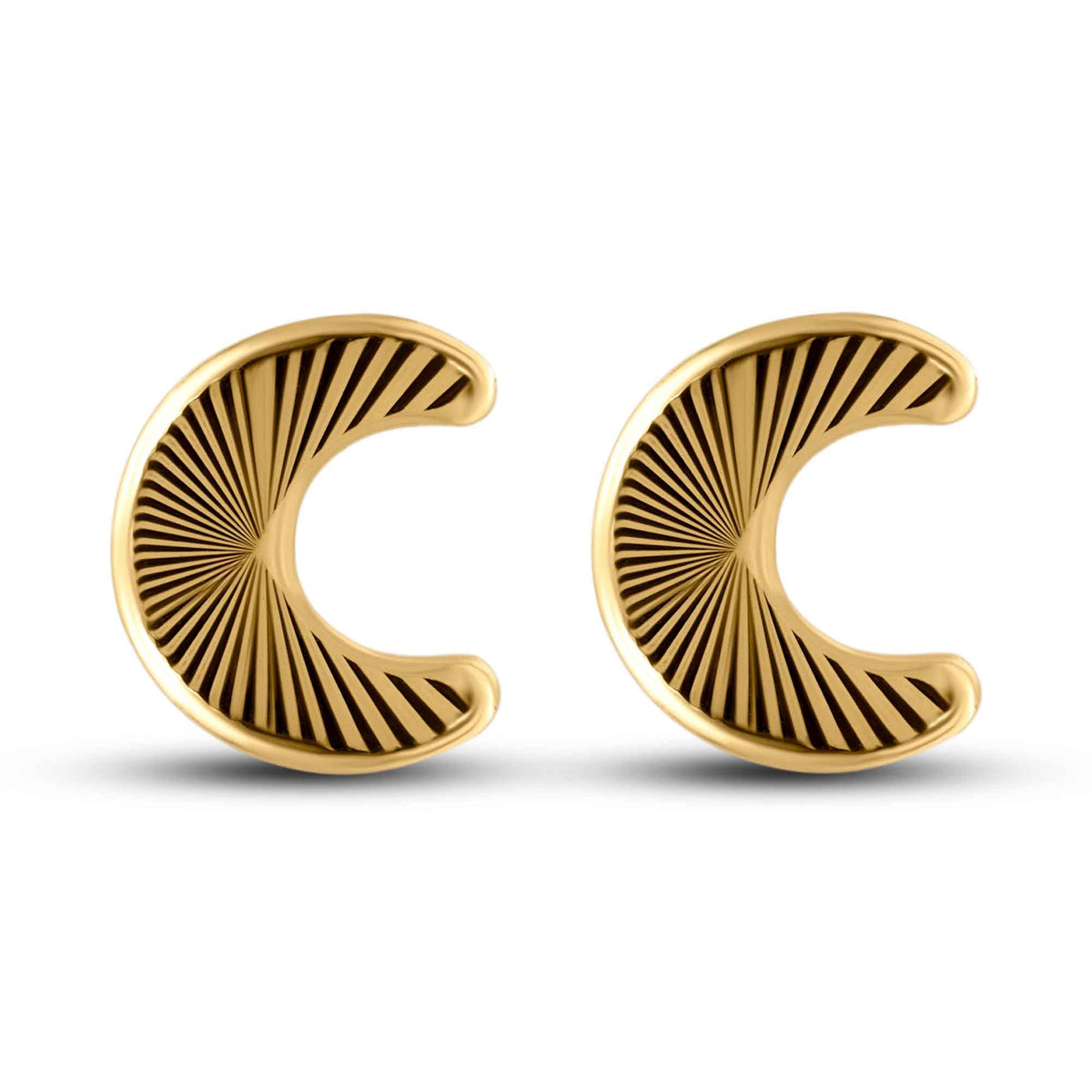 14K yellow gold diamond-cut crescent moon screw back stud earrings