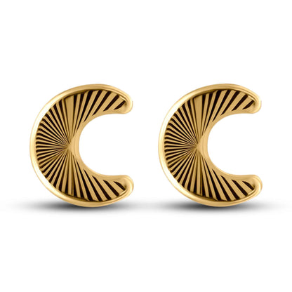 14K yellow gold diamond-cut crescent moon screw back stud earrings